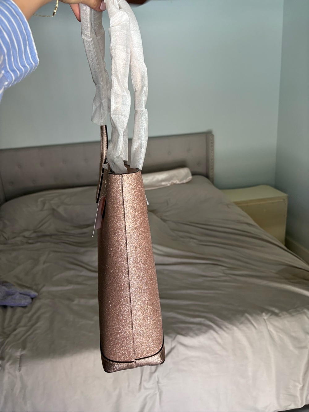 kate spade Metallic Glitter Tote in Rose - Picture 3 of 5